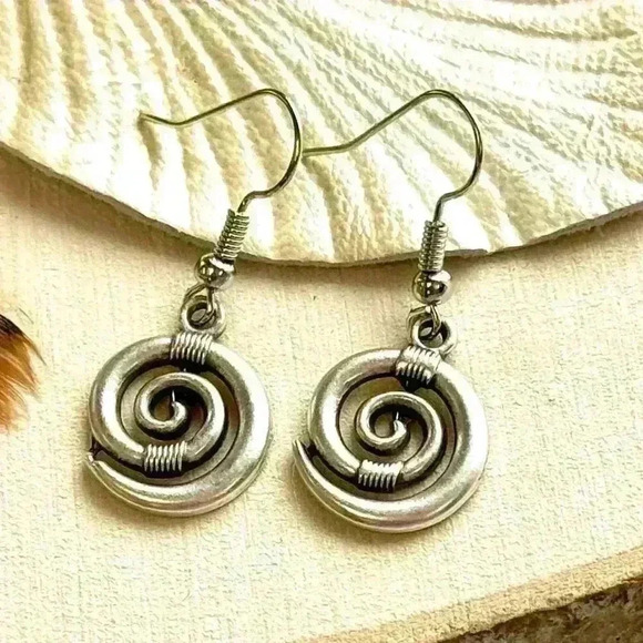 Spiral earrings dangle bohemian boho minimalist jewelry for women - Picture 2 of 11
